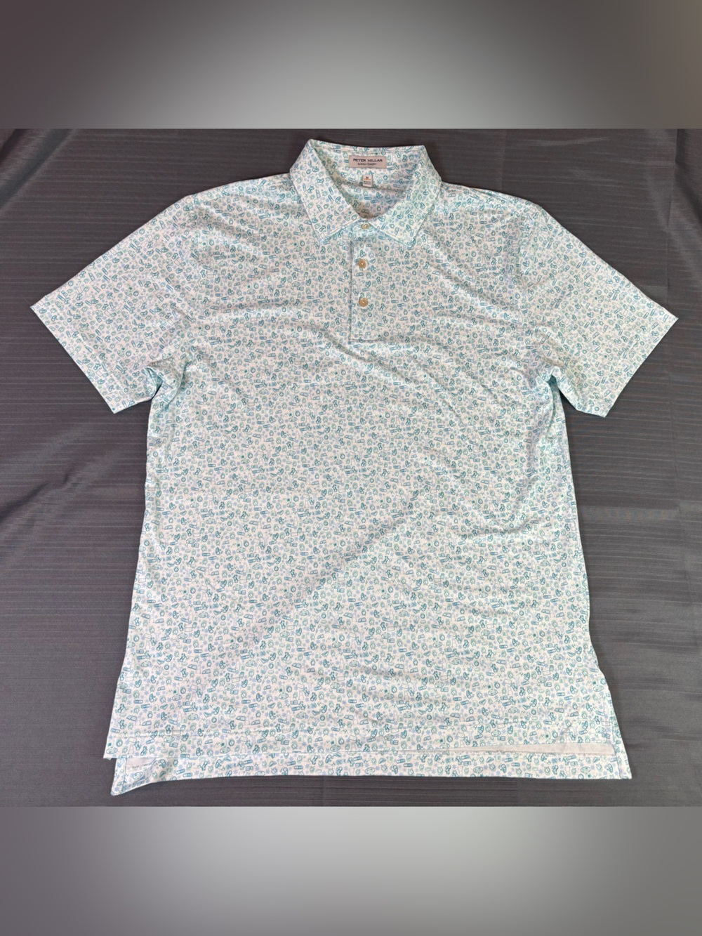 Peter Millar Summer Comfort Polo Shirt Medium White Blue Winter Holiday Print